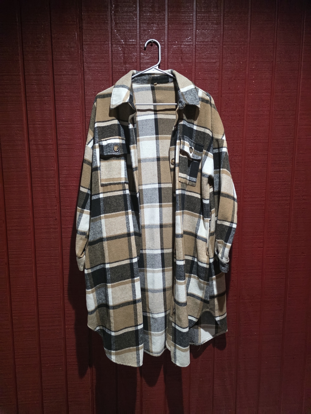 Plaid Shacket in Tan, Black & White